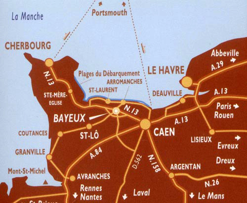 plan de la normandie accès à l'hôtel **** Chateau de Bellefontaine
